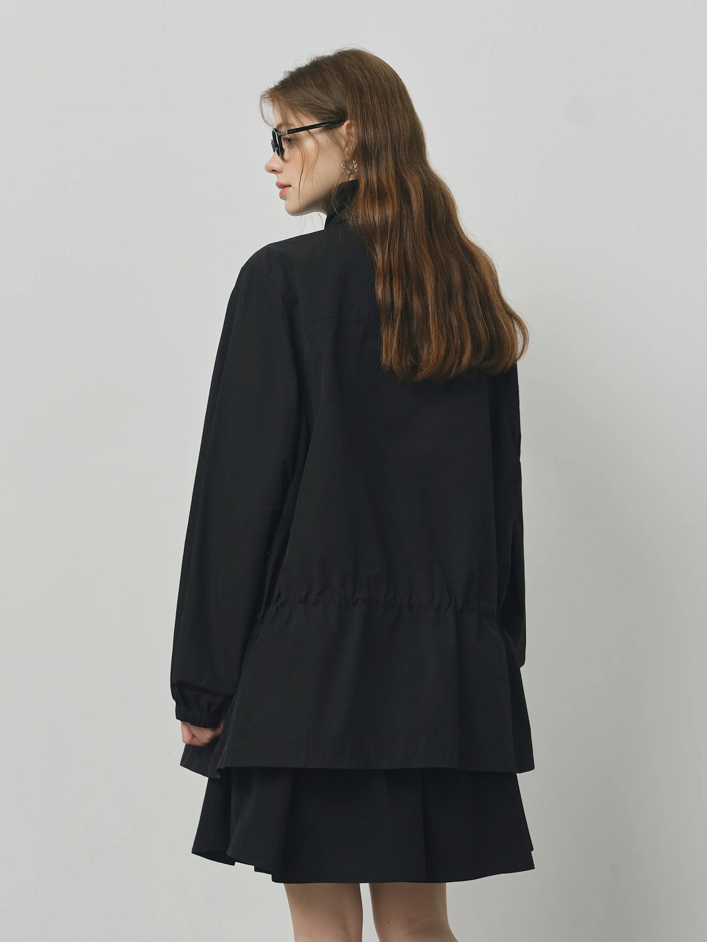Black Reflective Drawstring Windbreaker