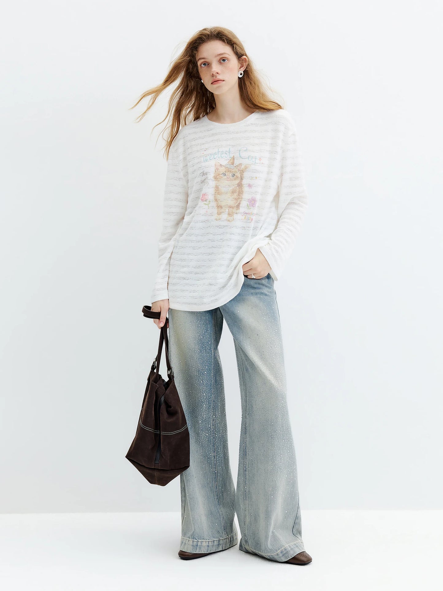 Light Wash Rhinestone Wide Leg Jeans