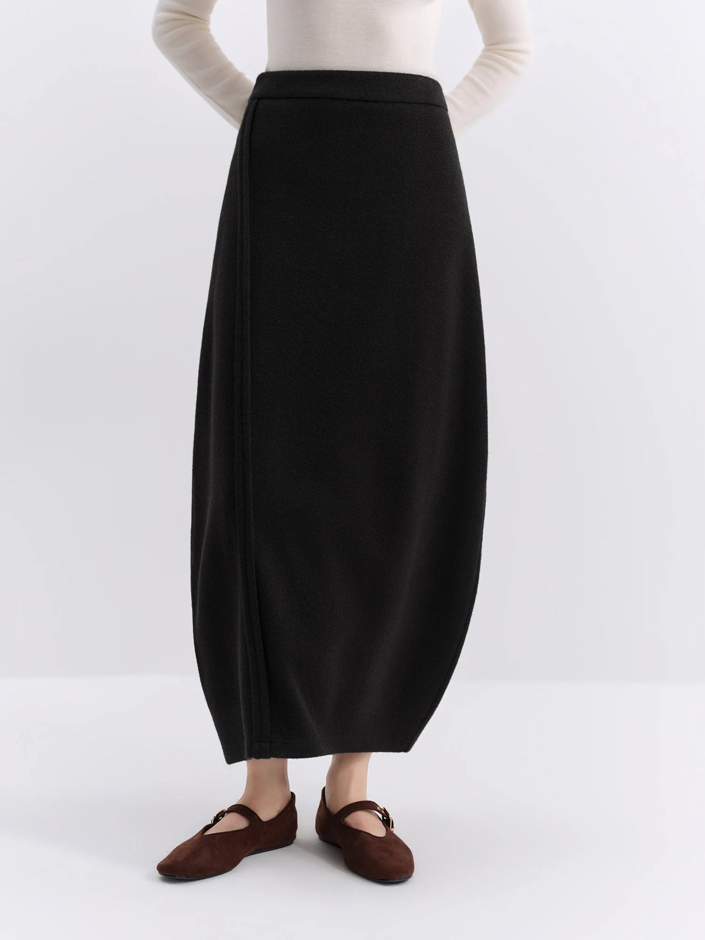 Black Wool Balloon Maxi Skirt