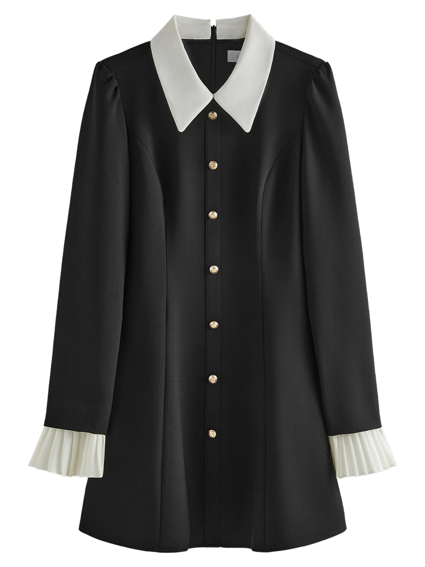 Black Contrast Collar Coat Dress