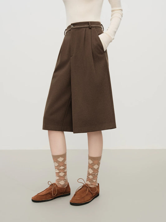 Brown Wide Leg Bermuda Shorts