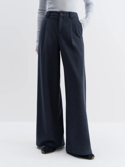 Navy Wool Wide Leg Trousers