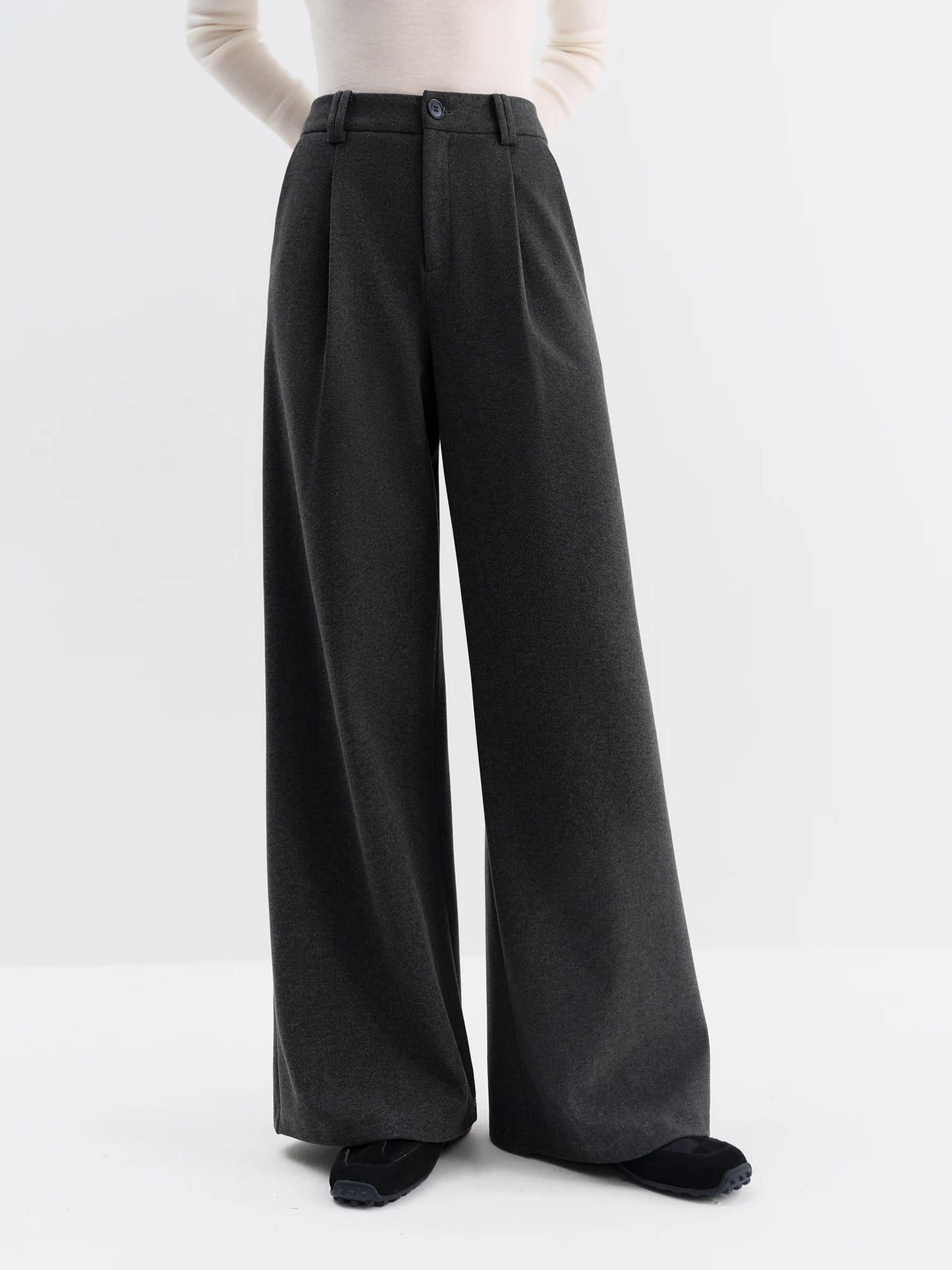 Navy Wool Wide Leg Trousers