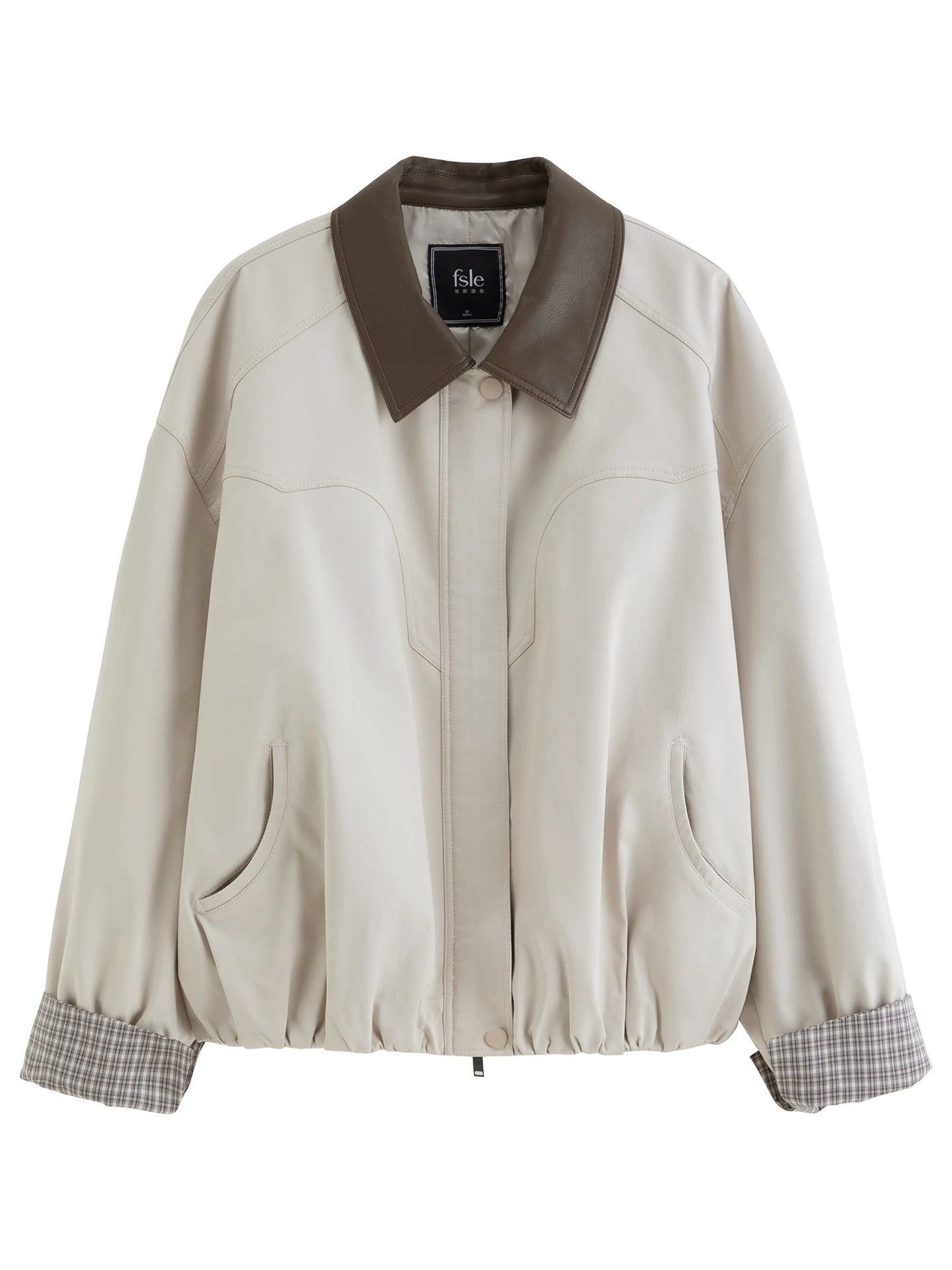 Ivory Contrast Cuff Bomber Jacket