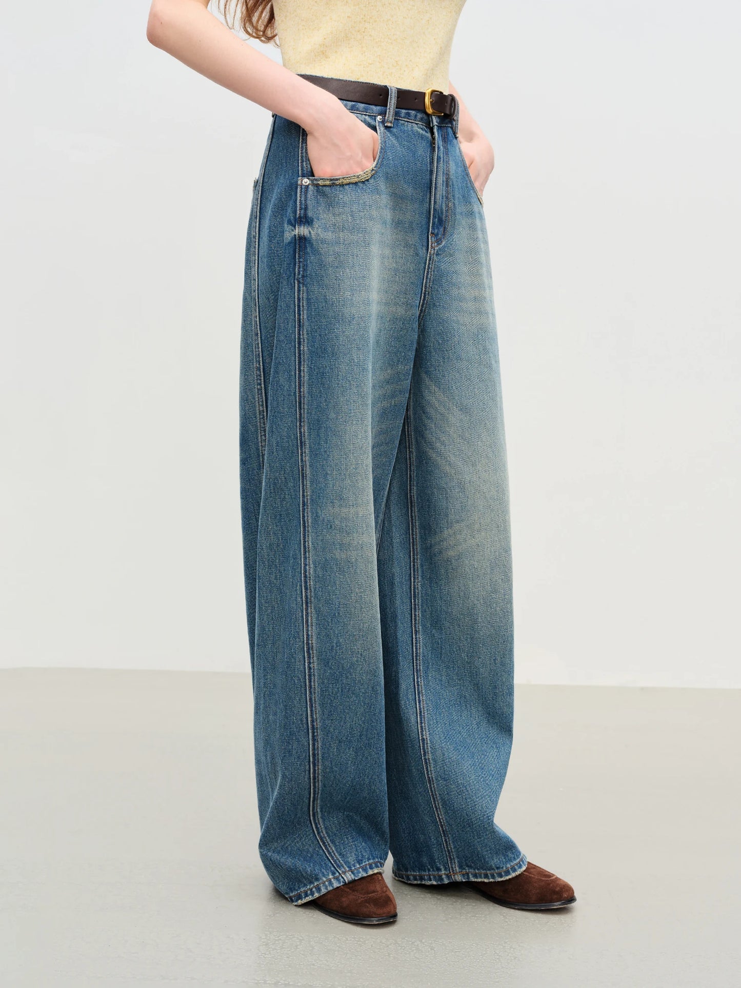 Medium Wash Flared Wide Leg Jeans