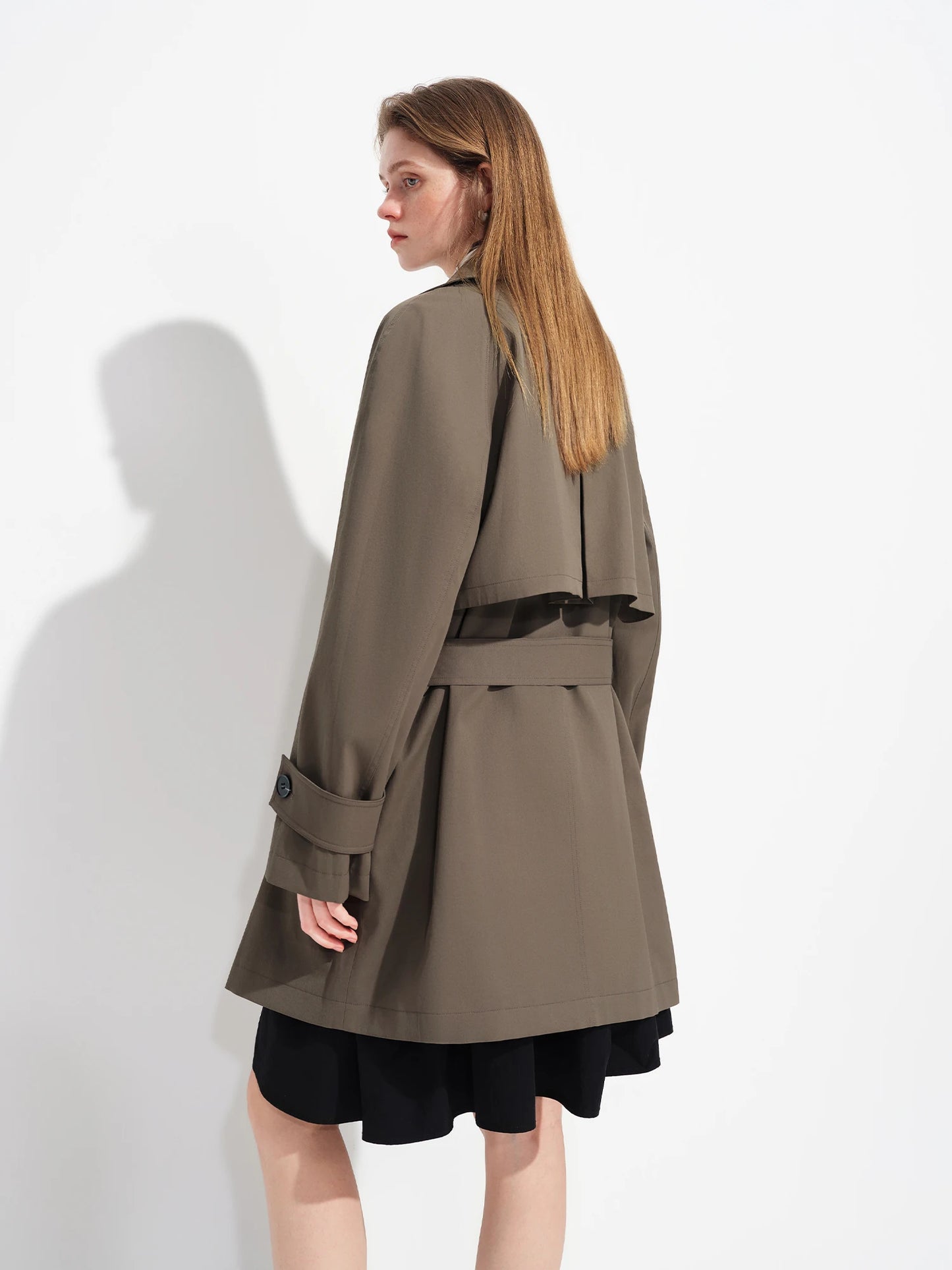 Dark Taupe Double Breasted Belted Trench
