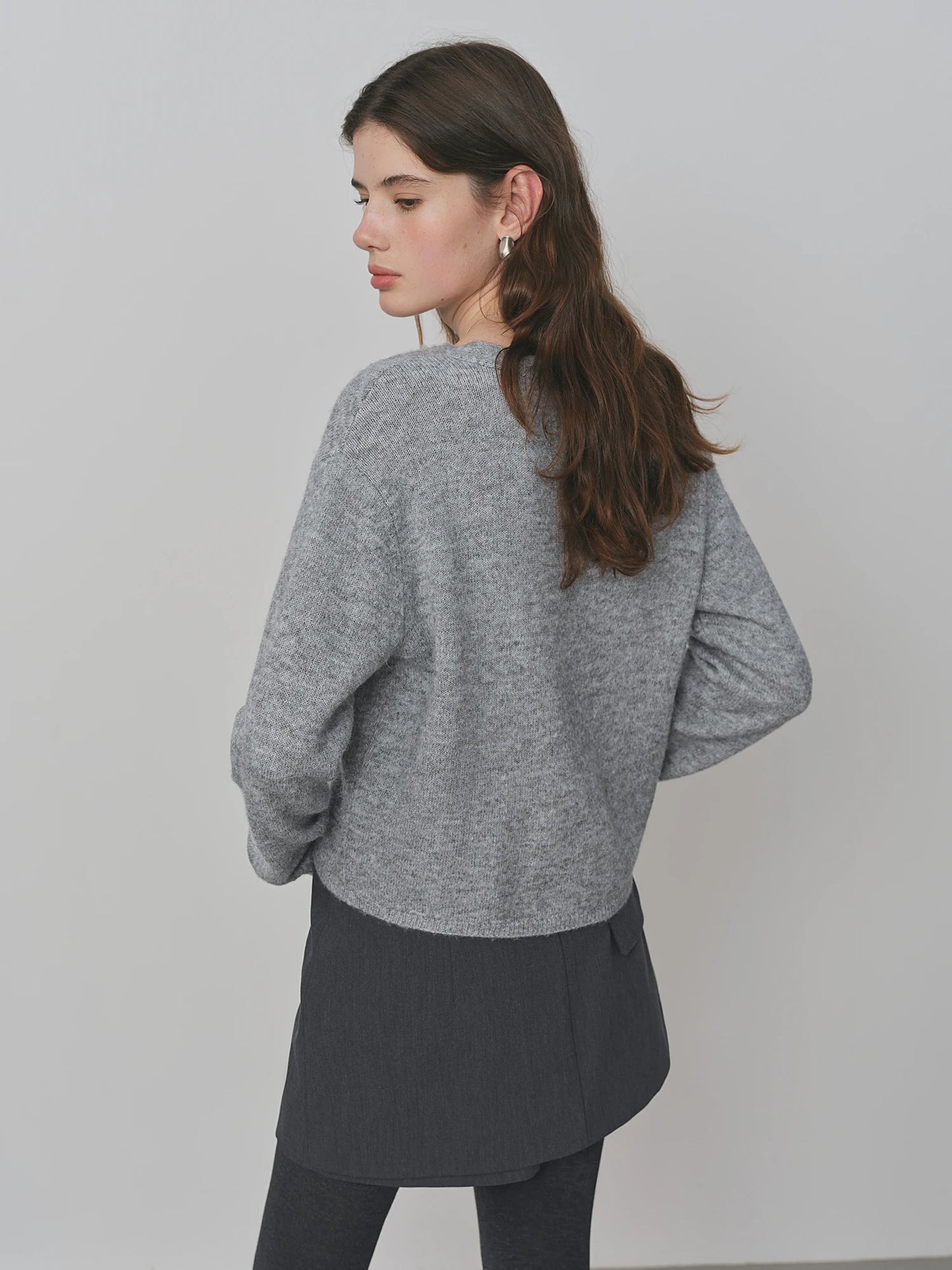Grey Floral Beaded V Neck Cardigan