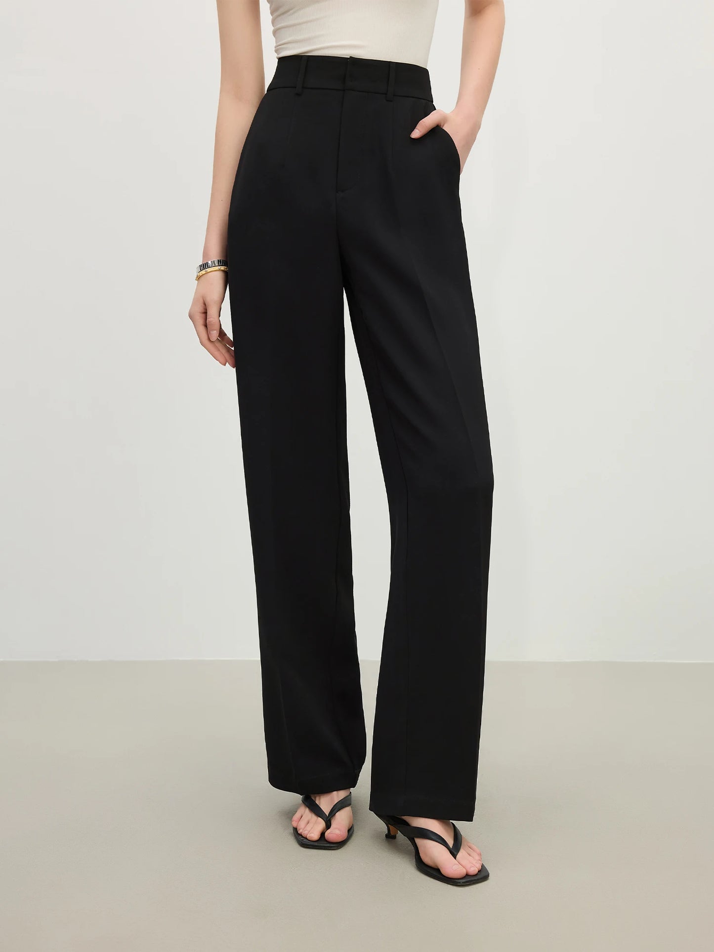 Black High Waist Straight Trousers