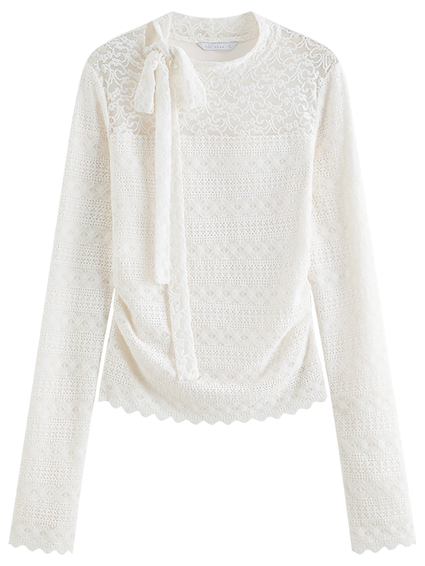 White Lace Panel Long Sleeve Top