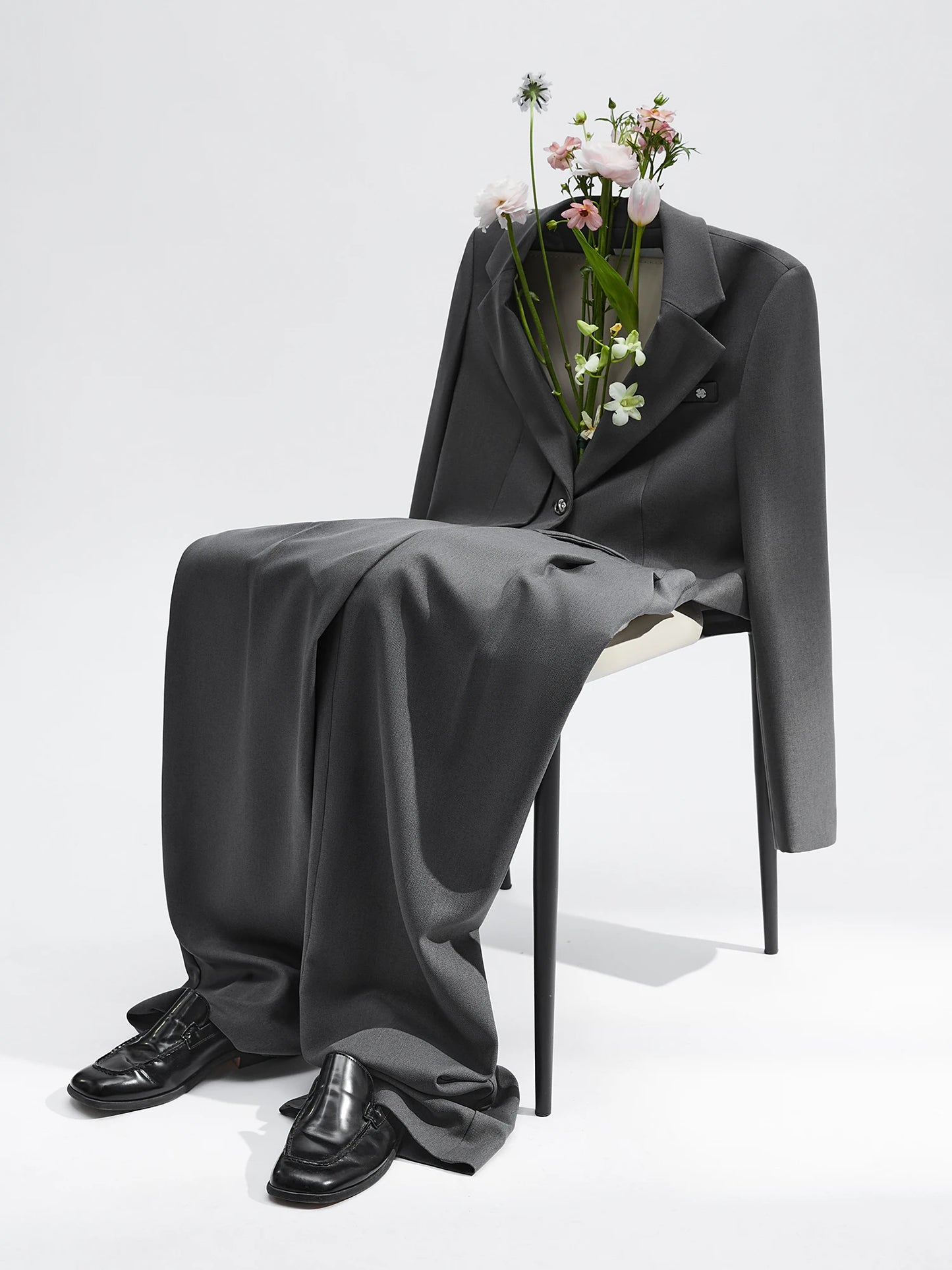 Charcoal Cropped Blazer Trouser Set