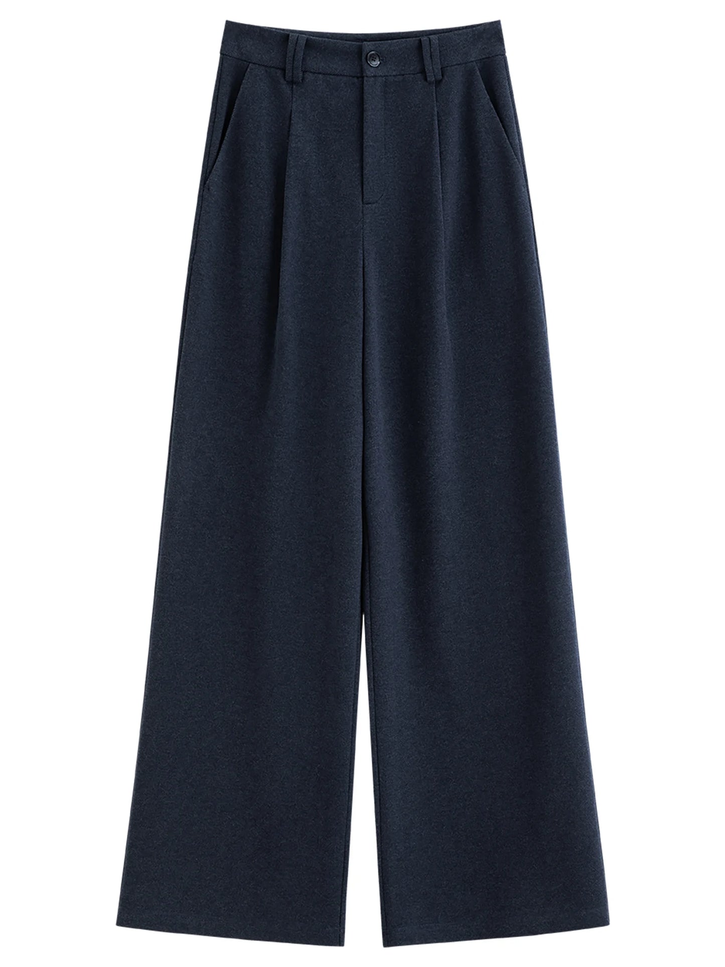 Navy Wool Wide Leg Trousers