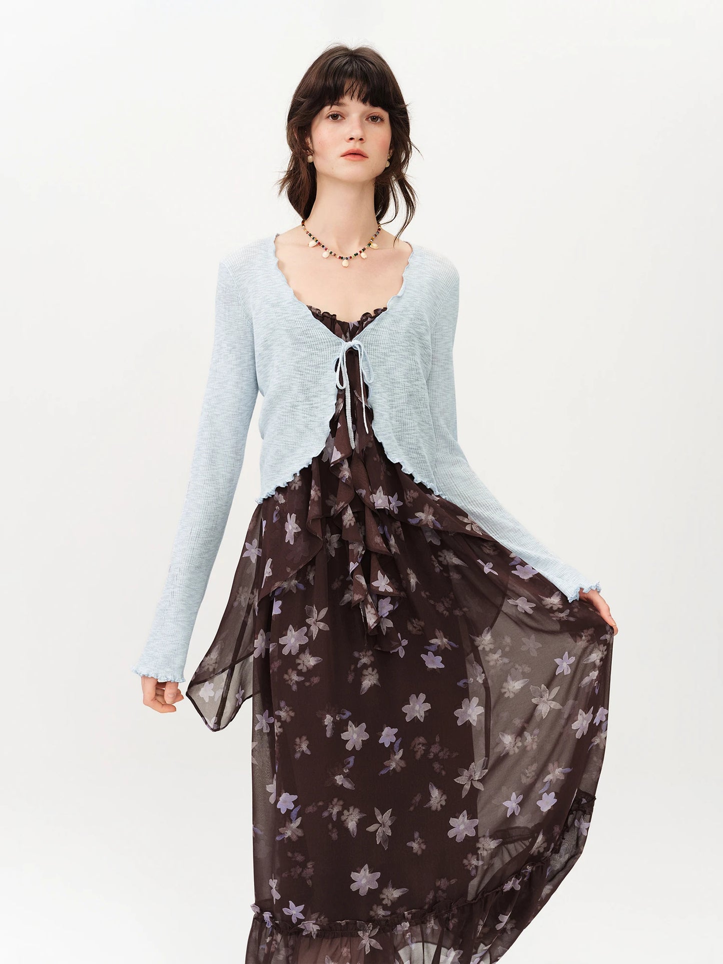 Red Tie Front Cropped Cardigan