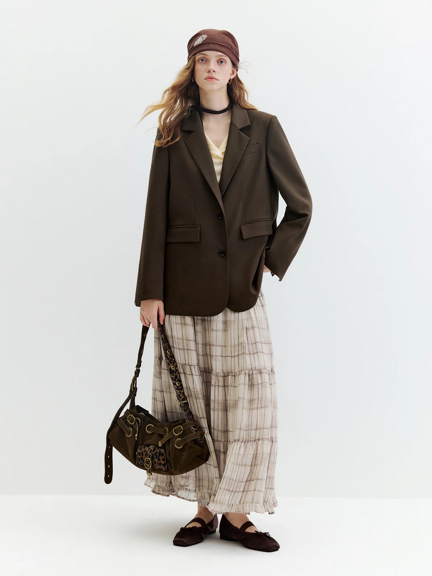 Charcoal Contrast Cuff Oversized Blazer