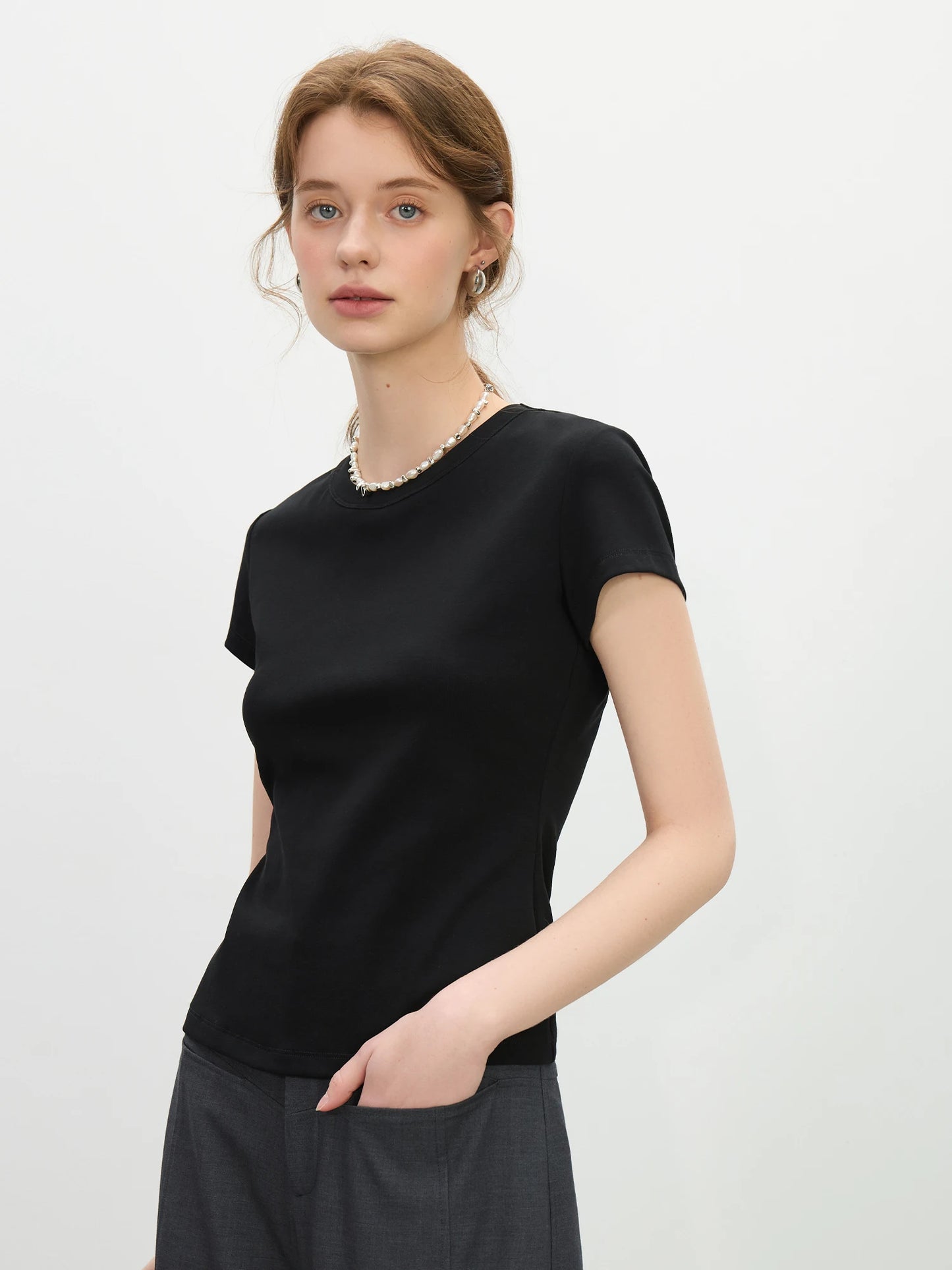 White Straight Shoulder Fitted Tee