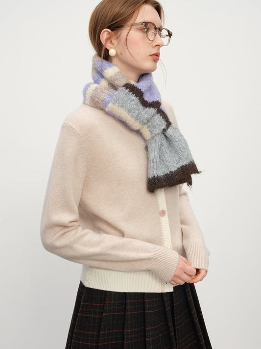 Beige Embroidered Crew Neck Cardigan