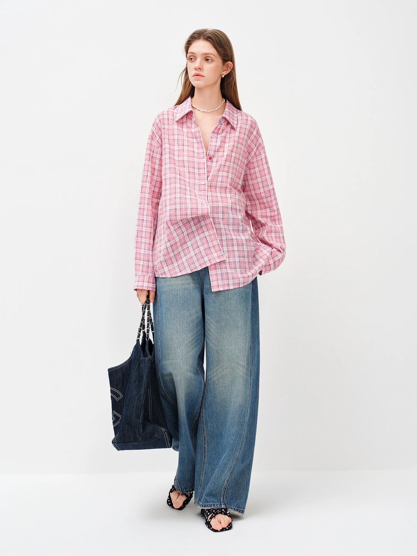 Pink Gingham Puff Sleeve Shirt
