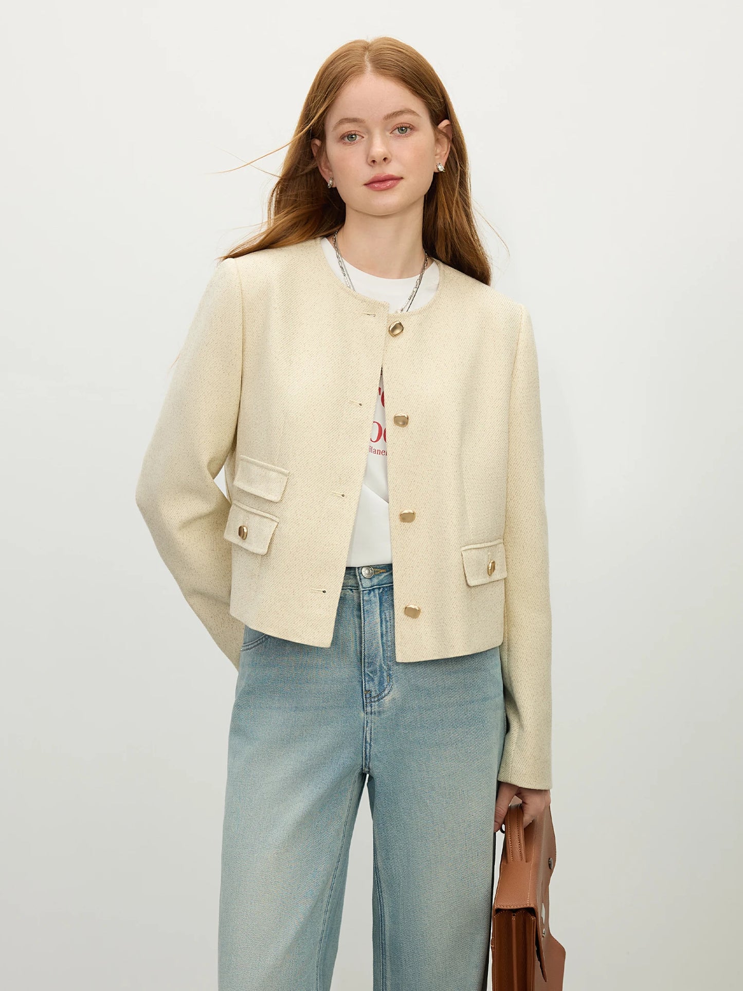 Ivory Tweed Cropped Jacket