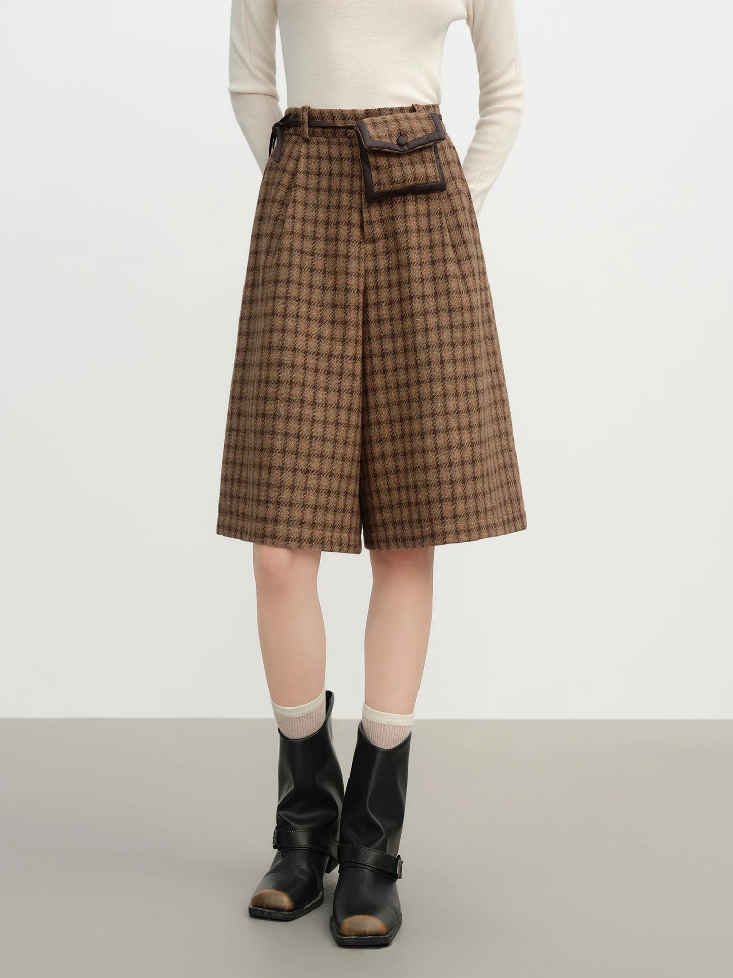 Brown Plaid Cargo Culottes