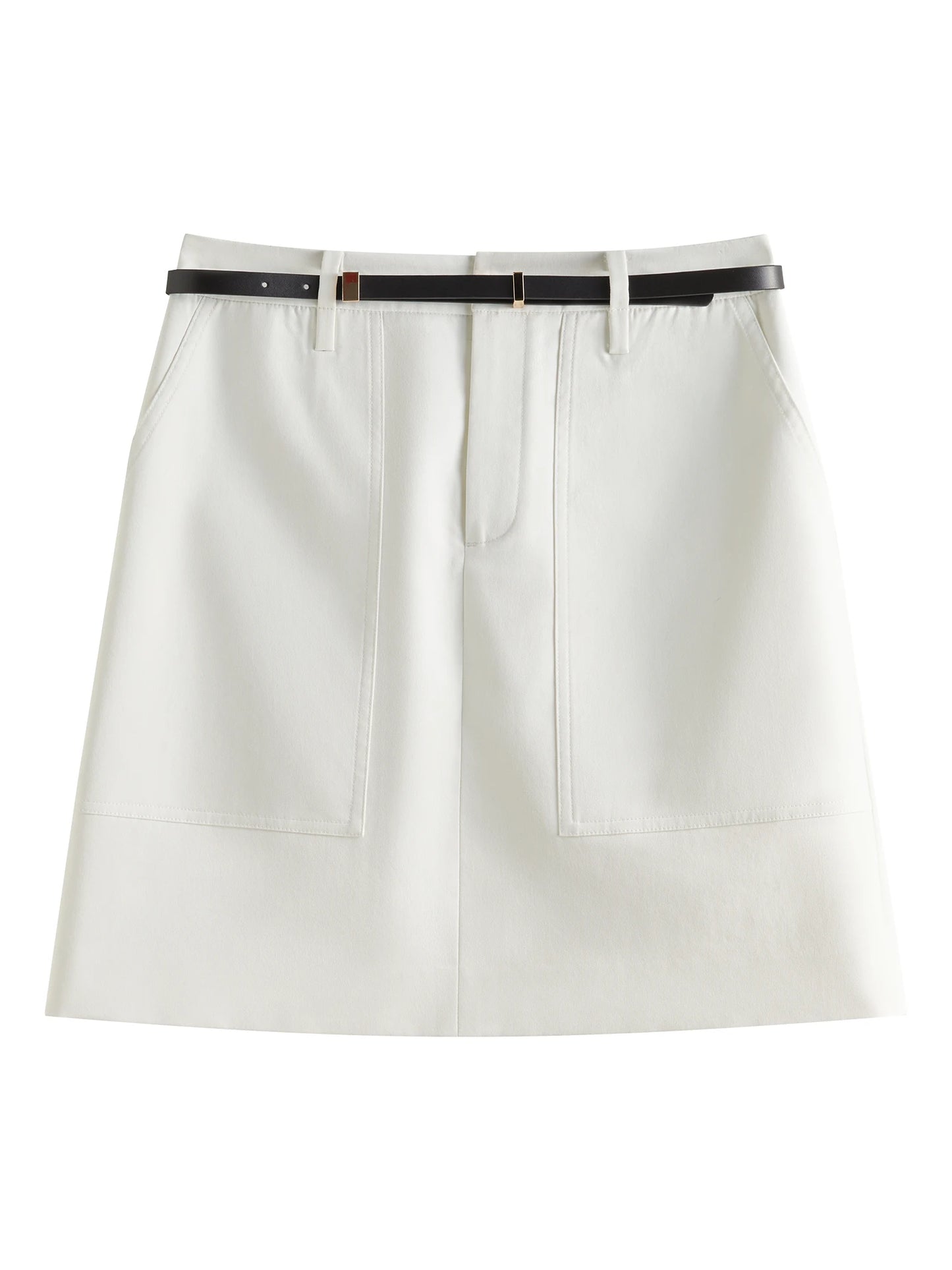 Ivory Linen Belted Mini Skirt