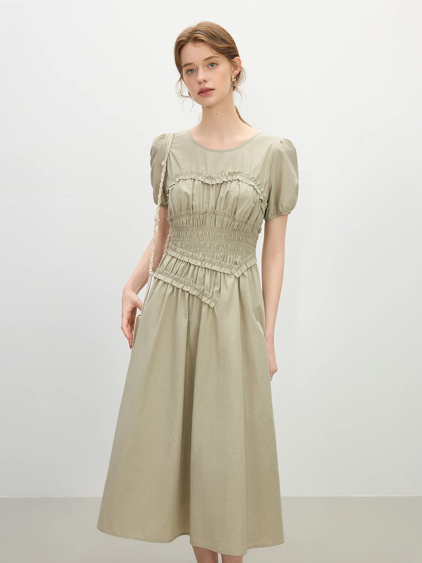 Sage Smocked Waist Midi Dress