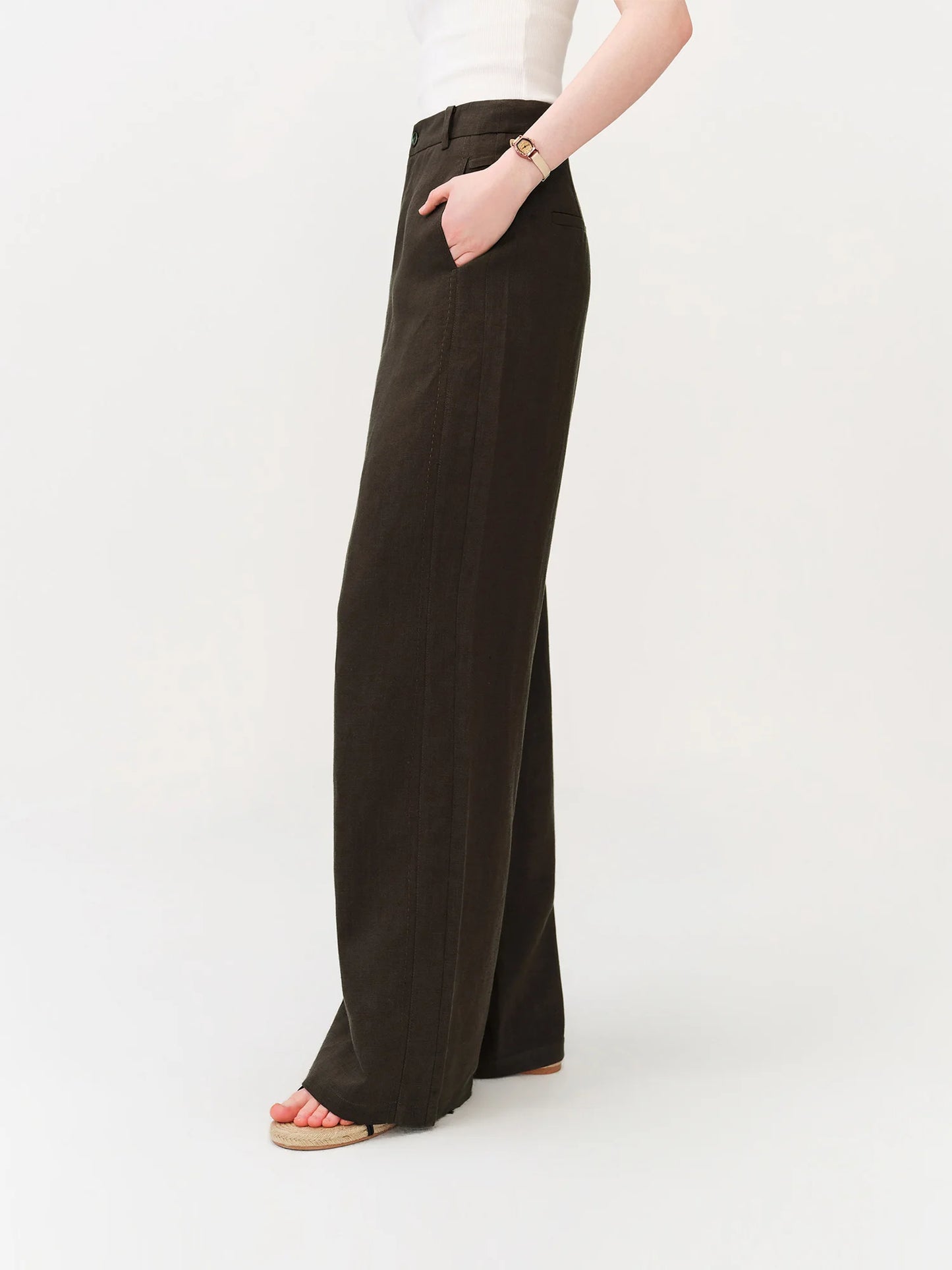 Brown Draped Wide Leg Trousers