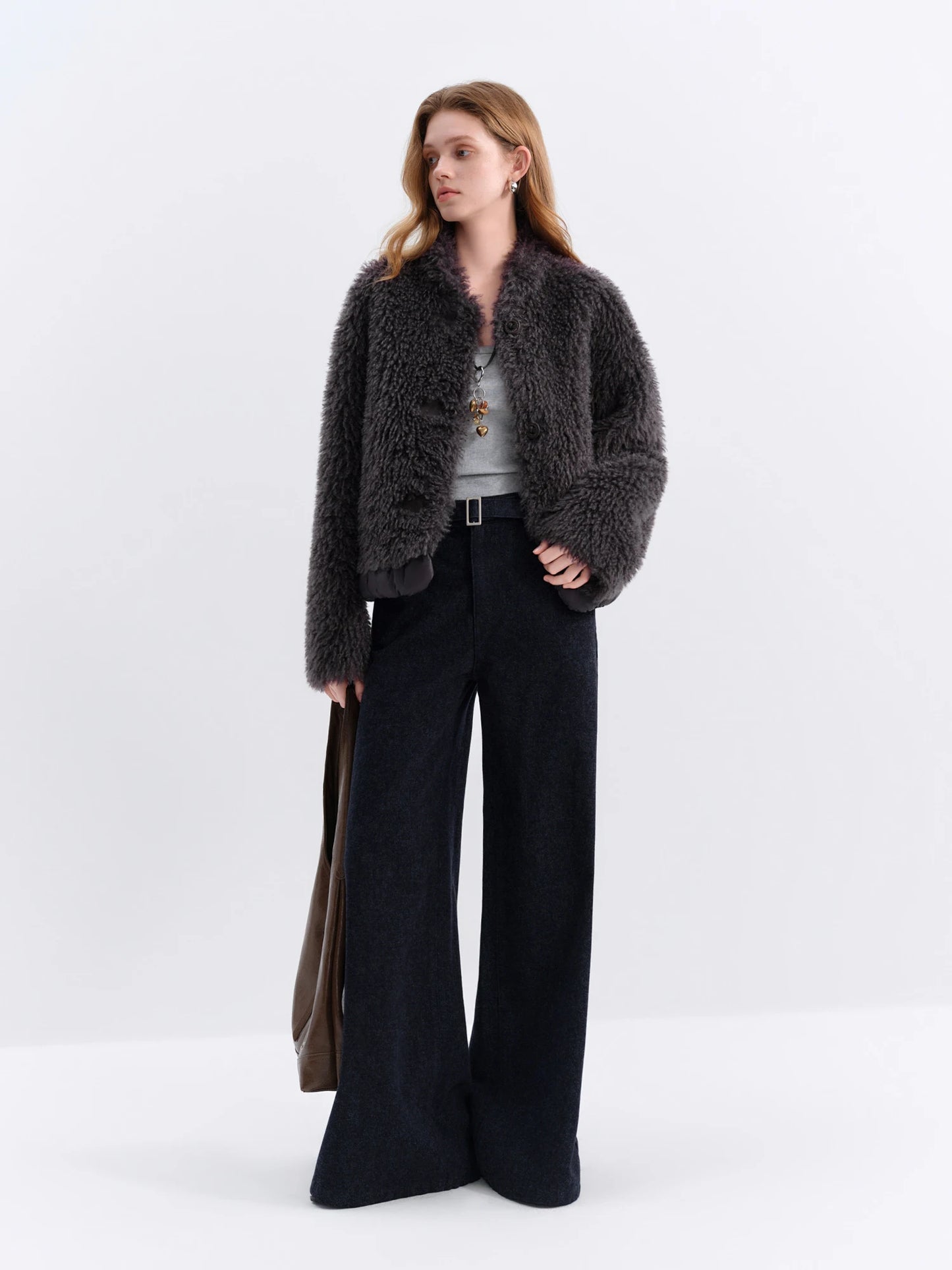 Ivory Faux Fur Bomber Jacket