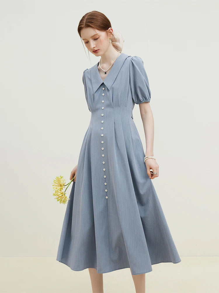 Dusty Blue Button Front Midi Dress