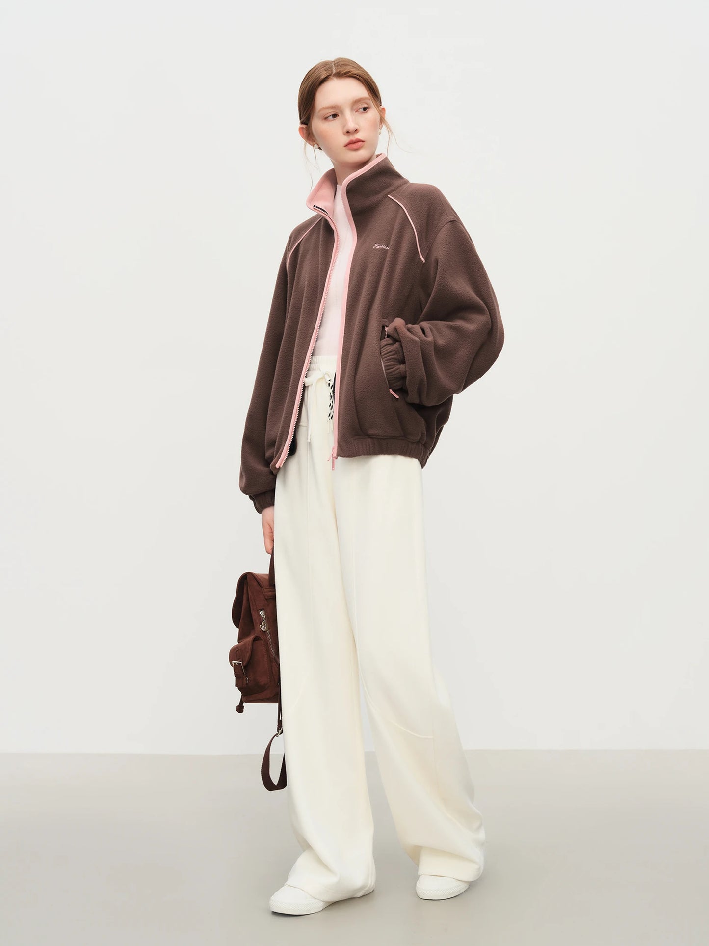 Brown Contrast Zip Bomber Jacket