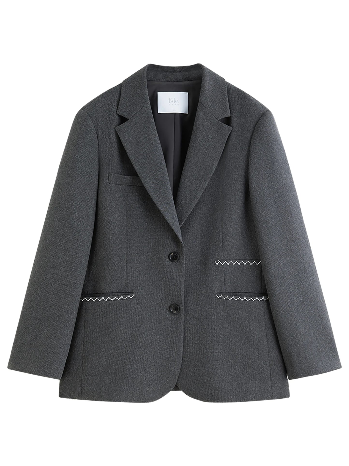 Charcoal Contrast Piping Relaxed Blazer