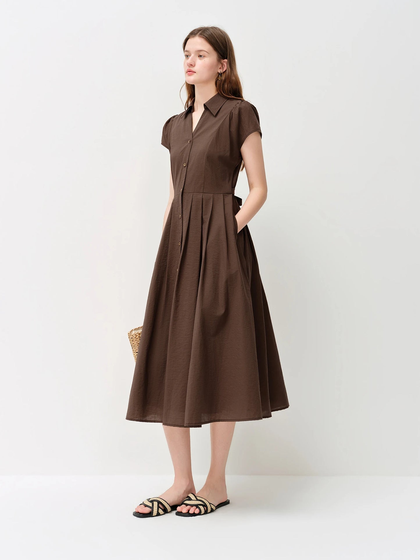 Pale Blue Belted Shirt Midi Dress