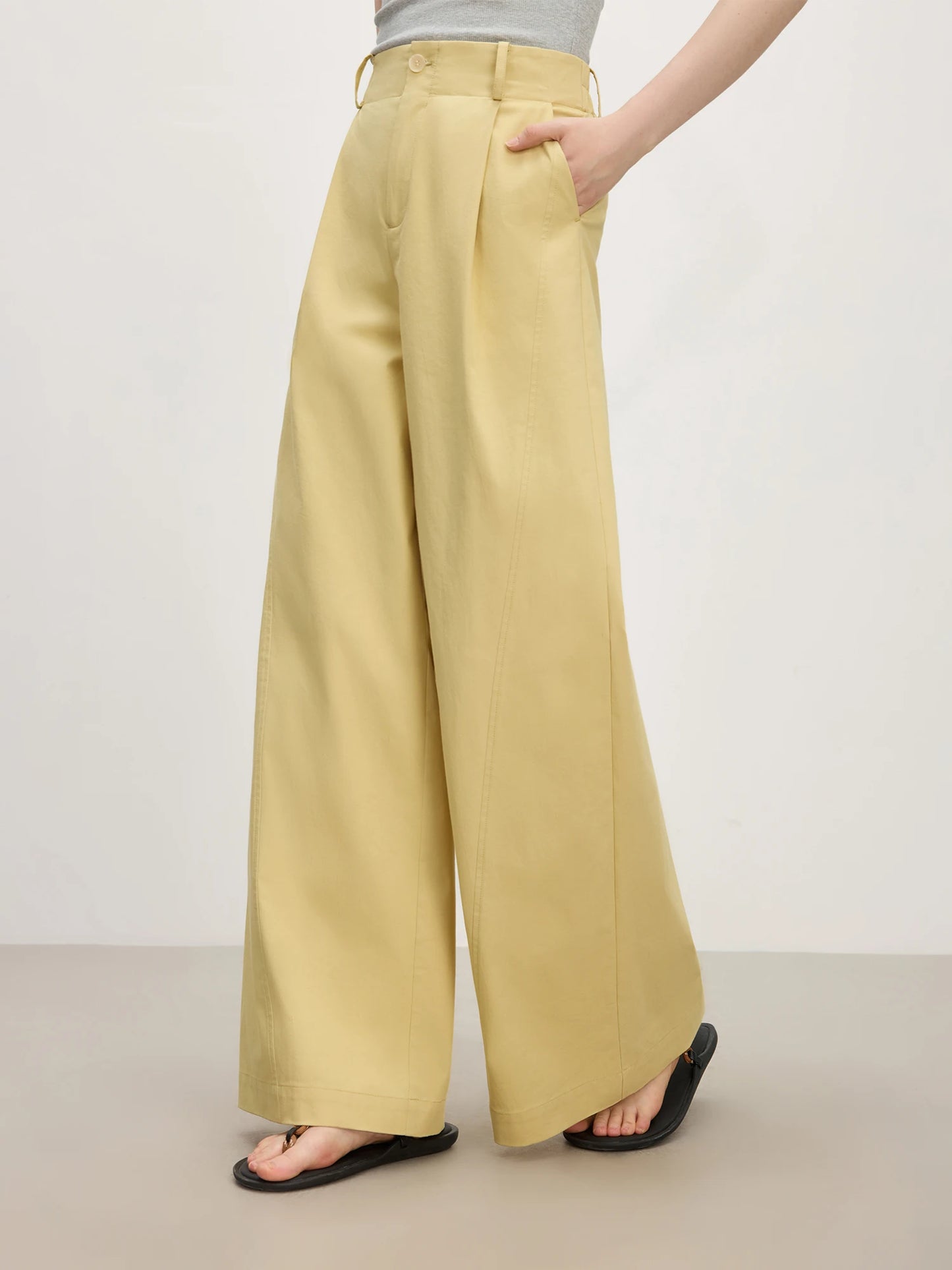 Butter Yellow Pleated Wide Leg Trousers