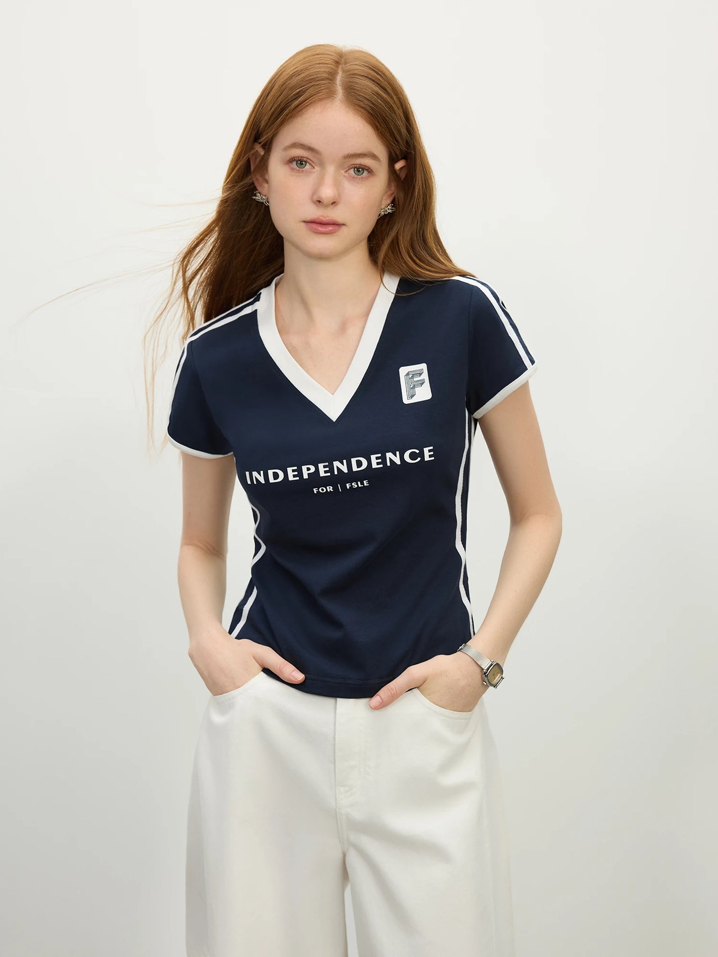 Navy V Neck Athletic Jersey Tee