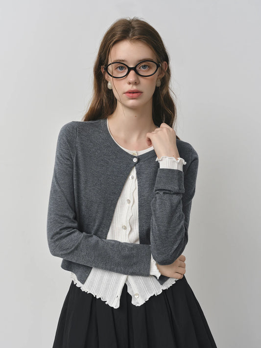Charcoal Layered Shirt Knit Cardigan