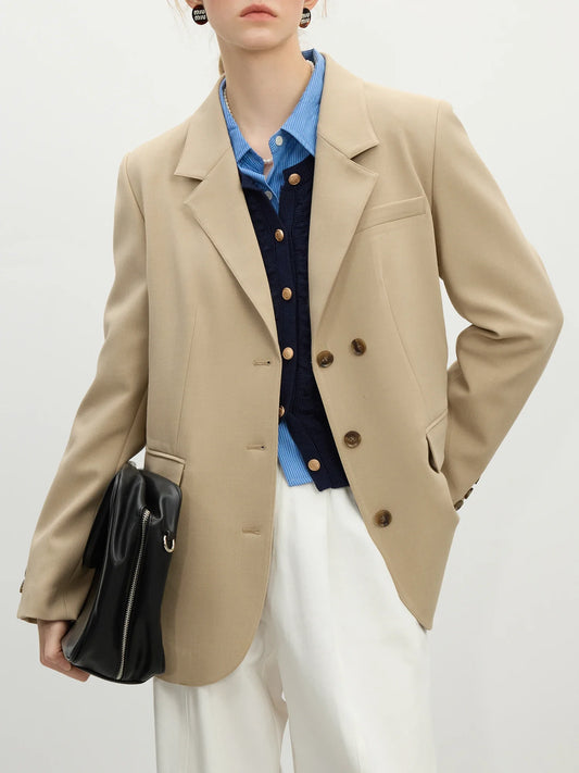 Khaki Double Breasted Relaxed Blazer