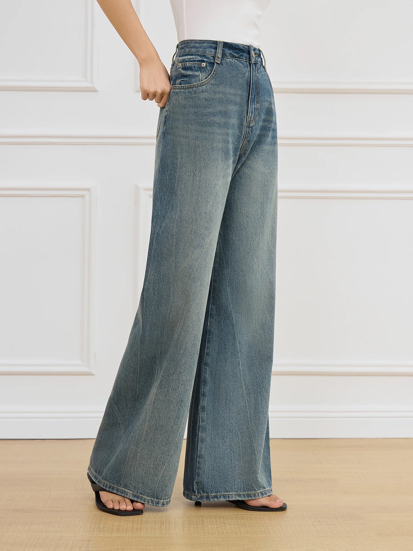 Grey Wash Wide Leg Jeans