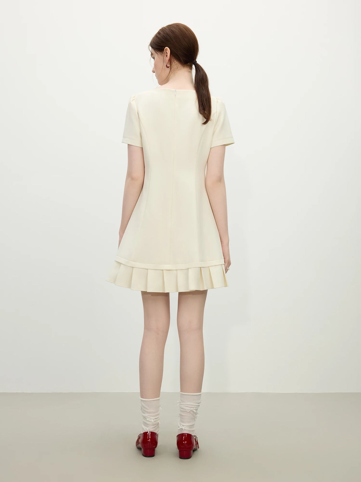 Black Bow Pleated Mini Dress