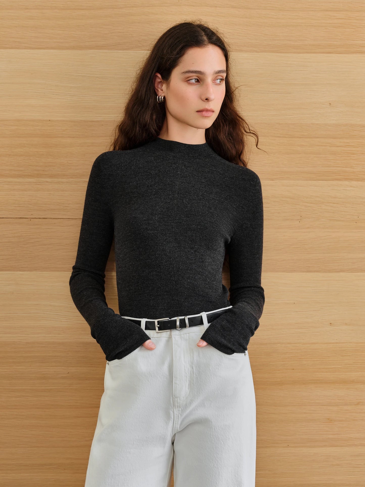 Black Slim Crew Neck Knit Top