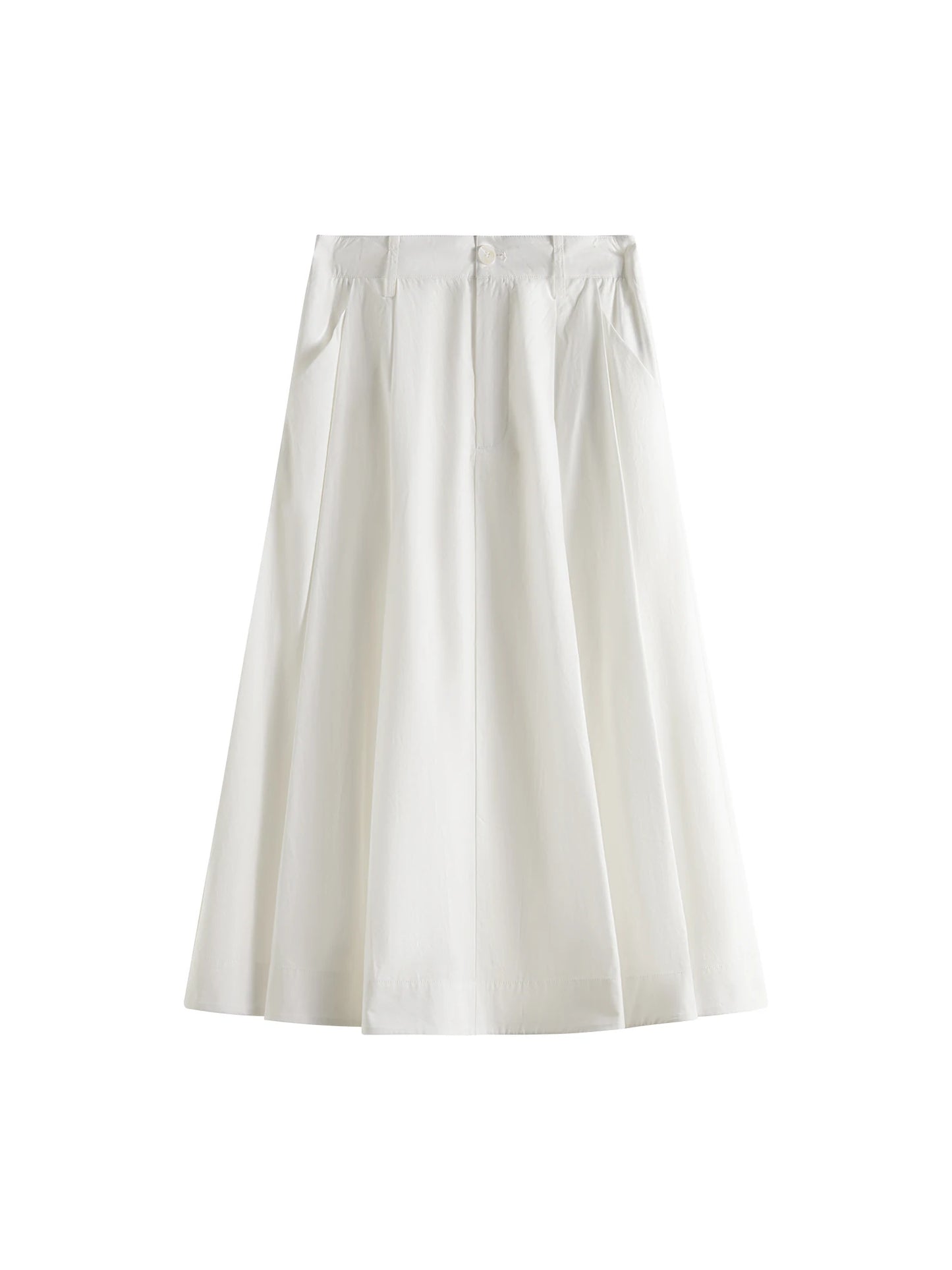 Ivory Pleated A-Line Midi Skirt