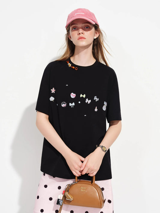 Black Embroidered Oversized Cotton Tee