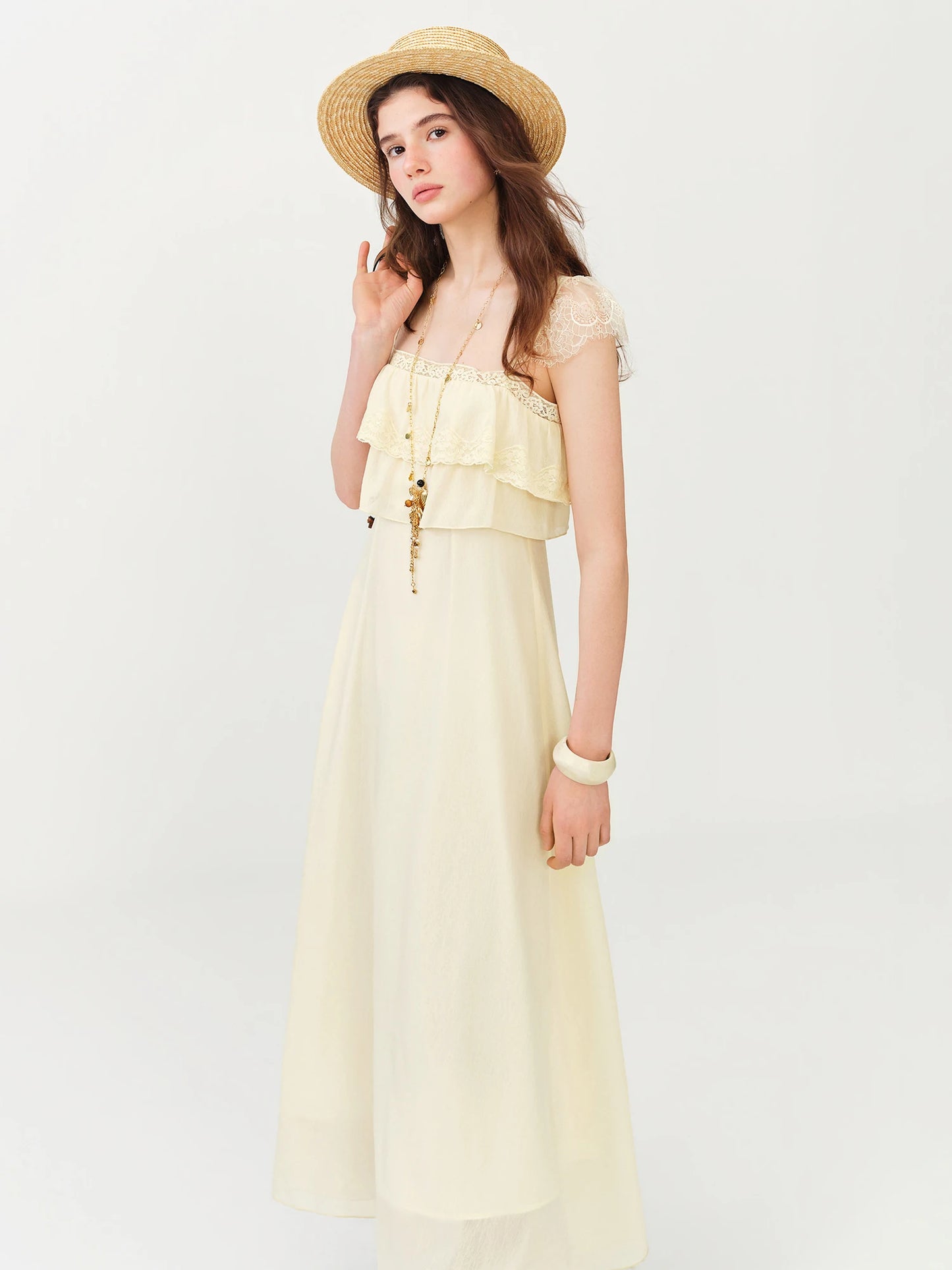 Pale Blue Ruffle Cape Maxi Dress