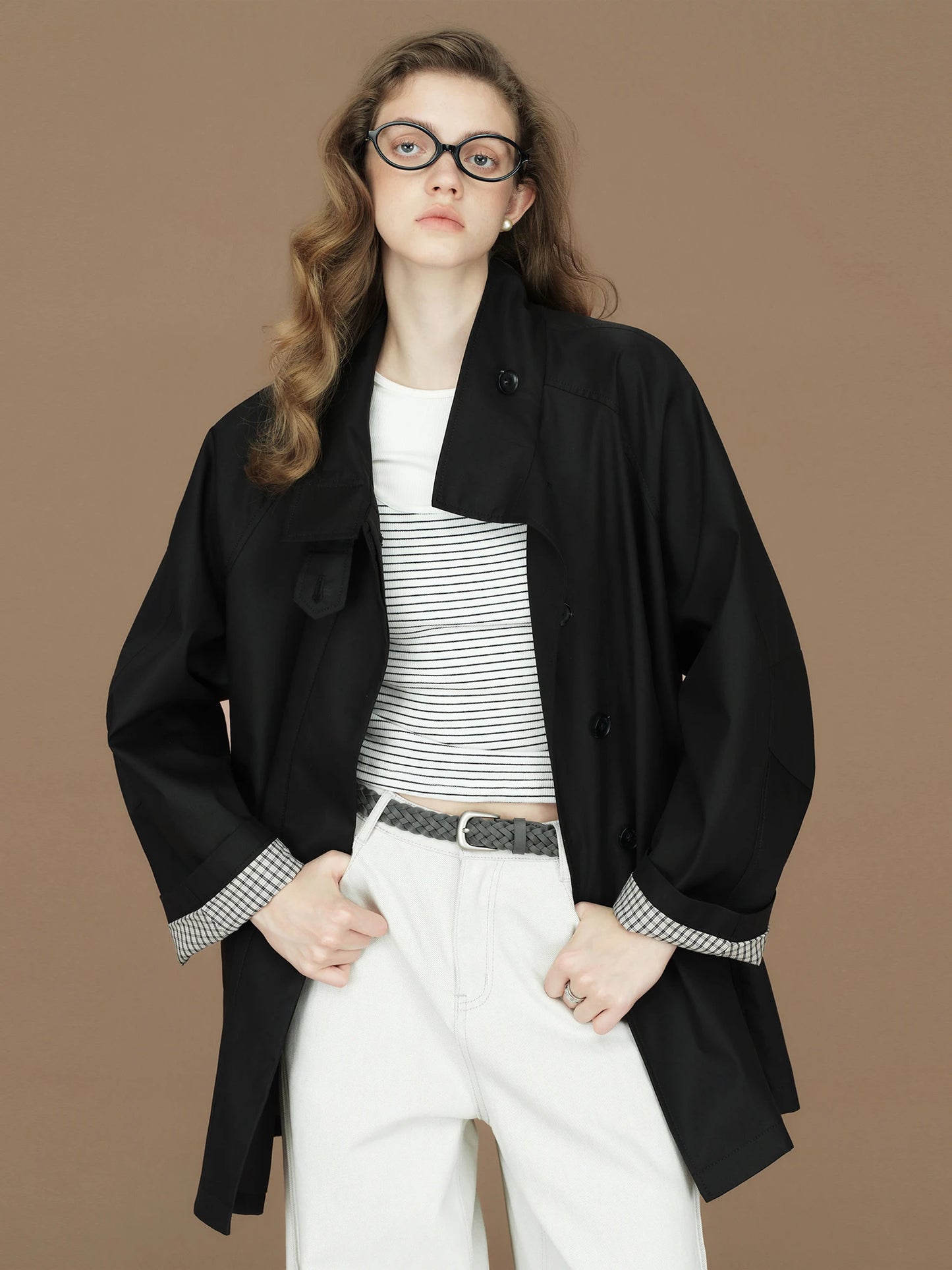 Blush Contrast Cuff Short Trench