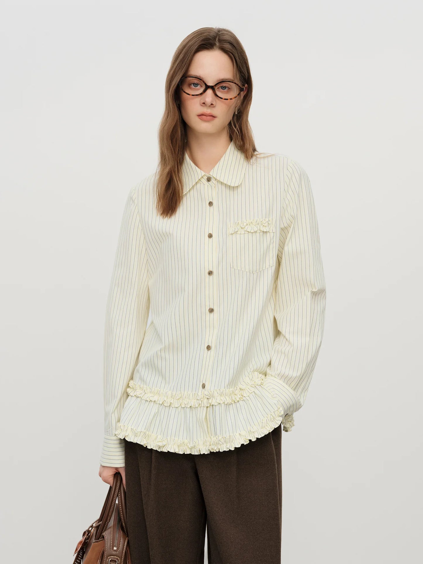 Ivory Striped Ruffle Hem Shirt