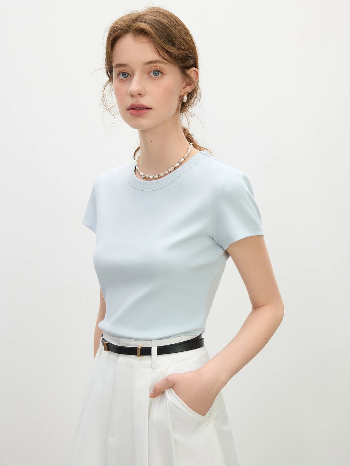 White Straight Shoulder Fitted Tee