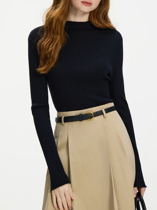 Black Ribbed Mock Neck Knit Top