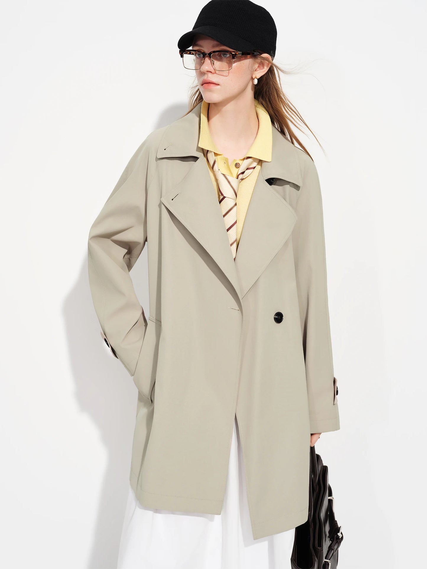 Dark Taupe Double Breasted Belted Trench