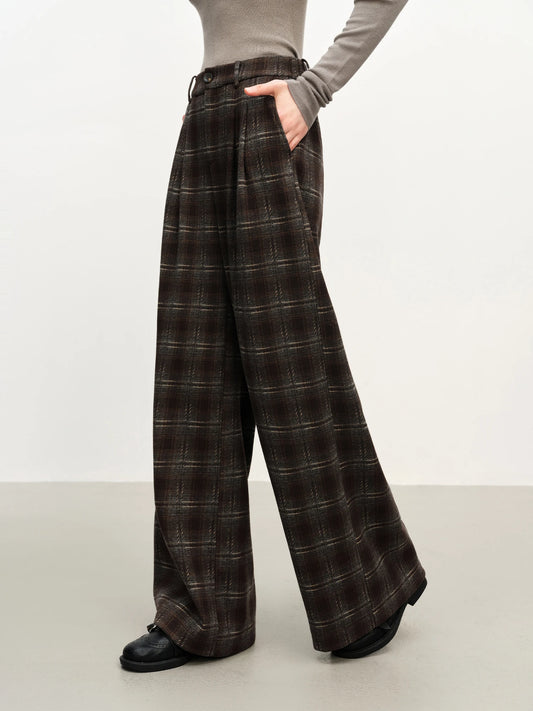 Brown Plaid Wide Leg Trousers