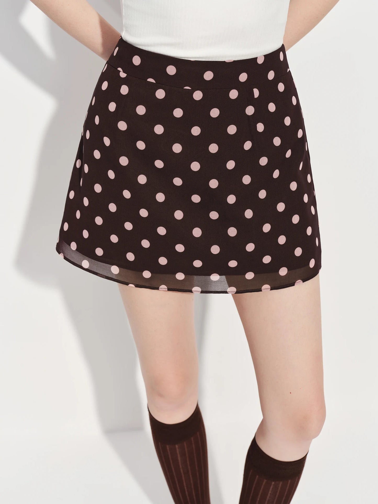 Ivory Polka Dot A-Line Mini Skirt