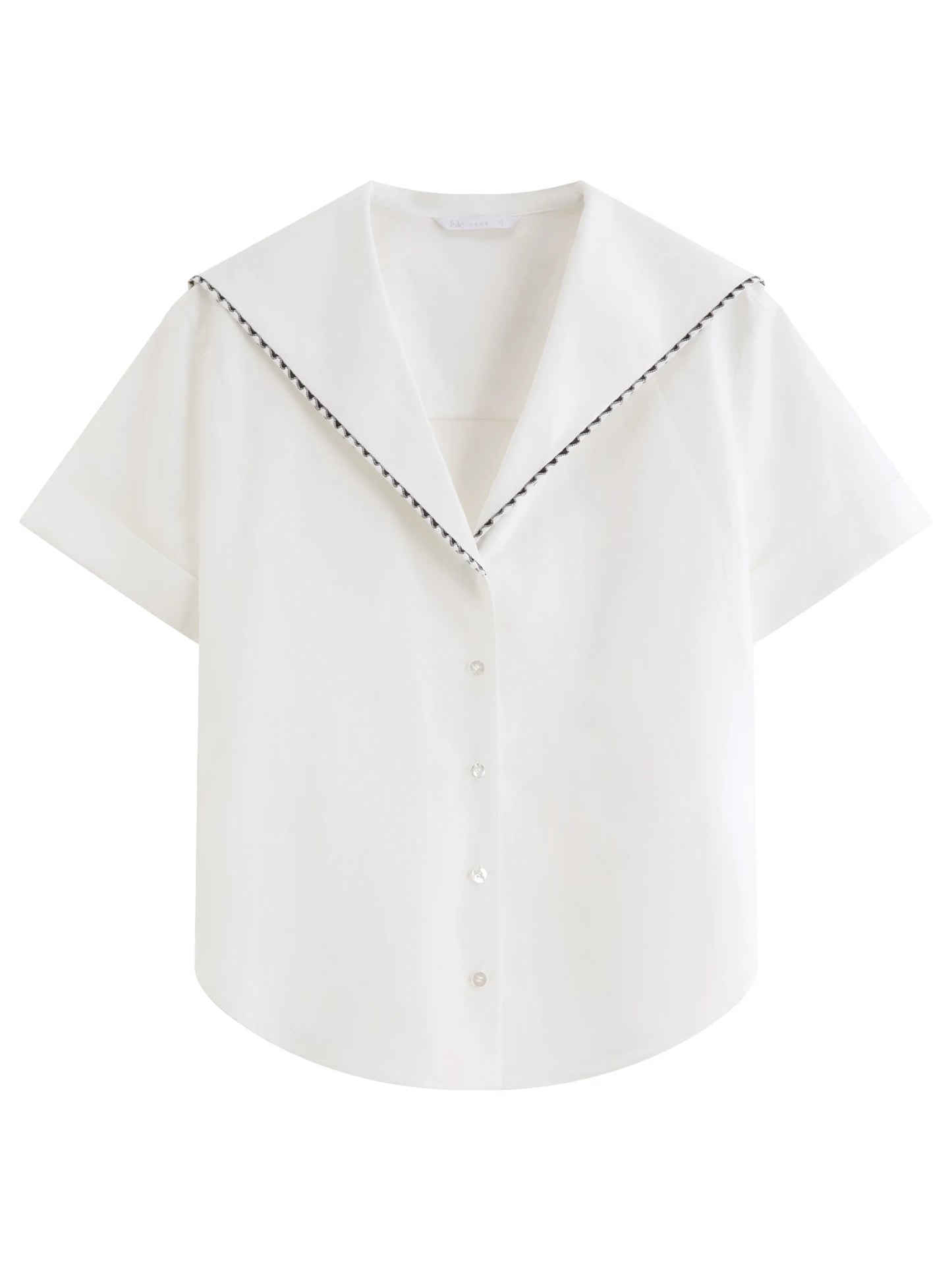 White Sailor Collar Embroidered Shirt