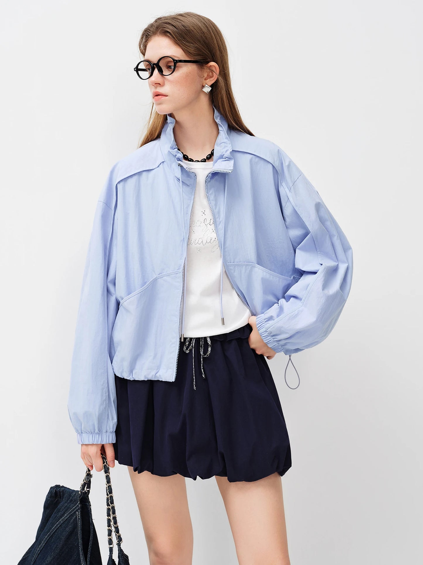 White Stand Collar Utility Jacket
