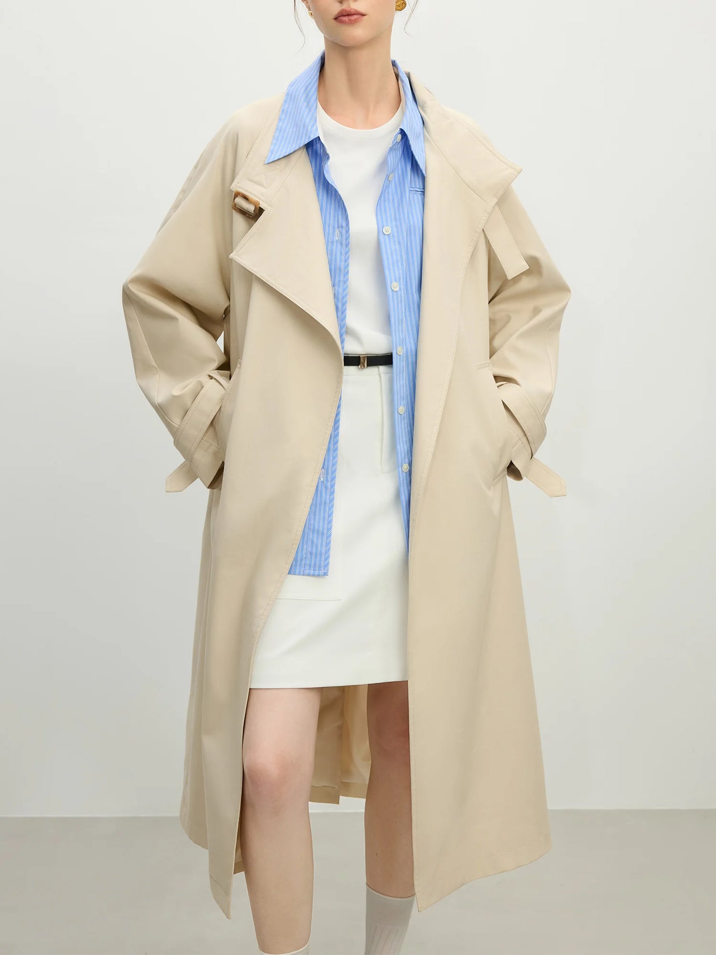 Ivory Stand Collar Long Trench